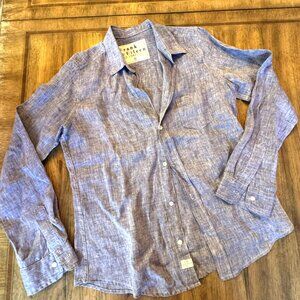 Frank & Eileen Barry 100% Linen Shirt Long‎ Sleeves Blue Button Down Pocket M